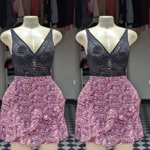 Black and pink V summer dress
